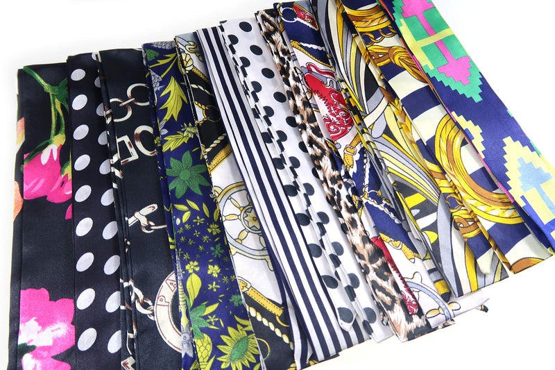 LilMents 12 Mixed Designs Satin Head Hair Handbag Handle Highlights Scarf Tie Lot (Set A) - Image 3